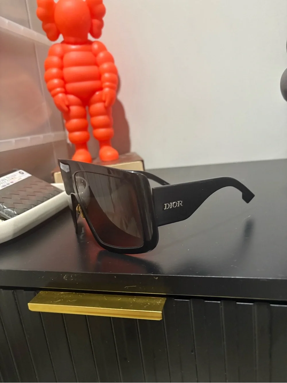 Dior Men's Black Shield Sunglasses with Gold Nose Pads